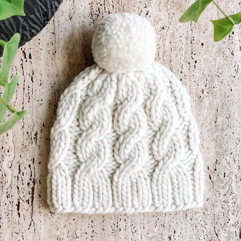 The Alpine Cable Knit Hat - Wooly Pom Pom