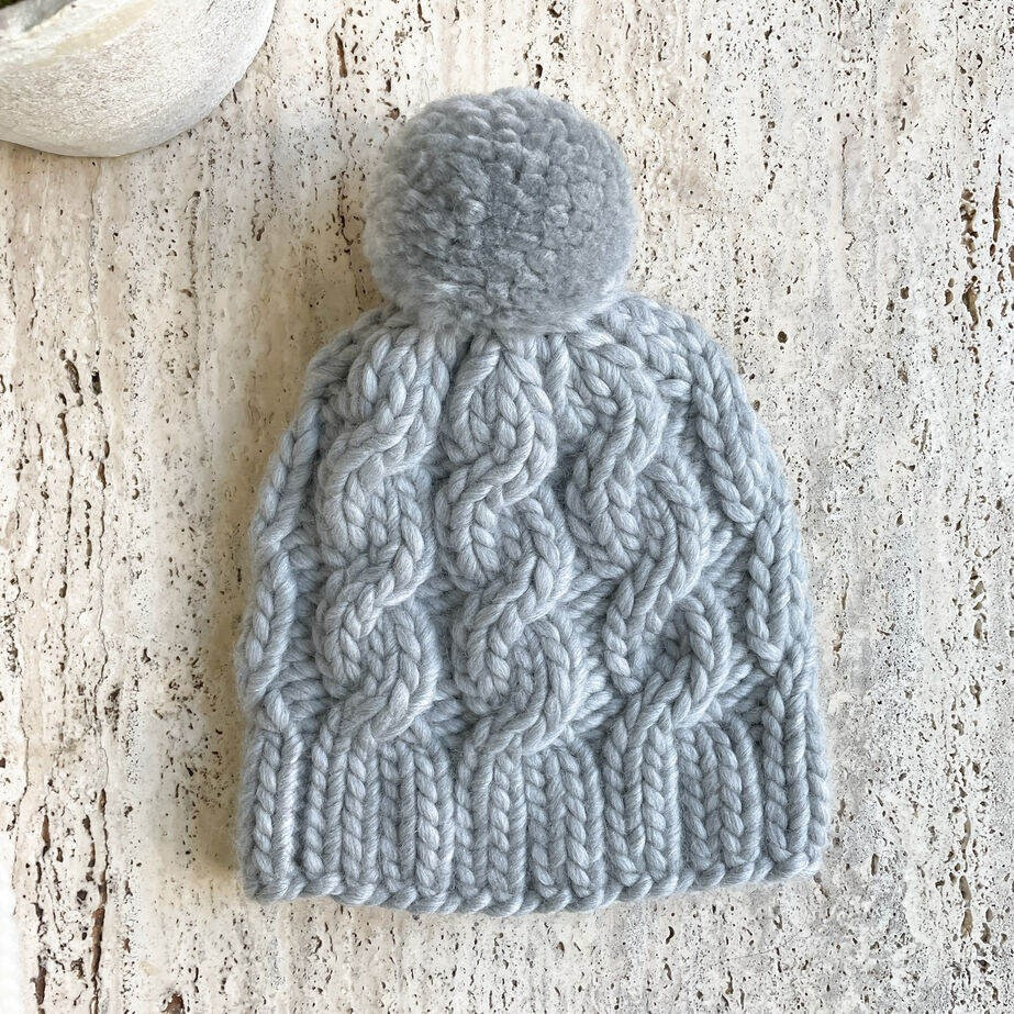 The Alpine Cable Knit Hat - Wooly Pom Pom